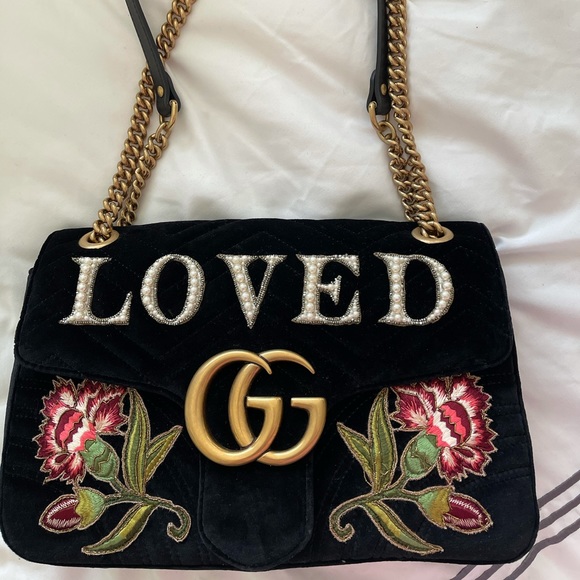 Gucci Handbags - Gucci Black Velvet Marmont Shoulder Bag